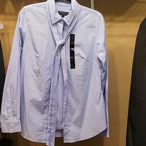 Banana Republic Blue/White Stripe Cotton Long Sleeve Blouse